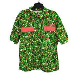 Magellan Outdoors Christmas Holiday Green & Red Camo Fish Gear Shirt L